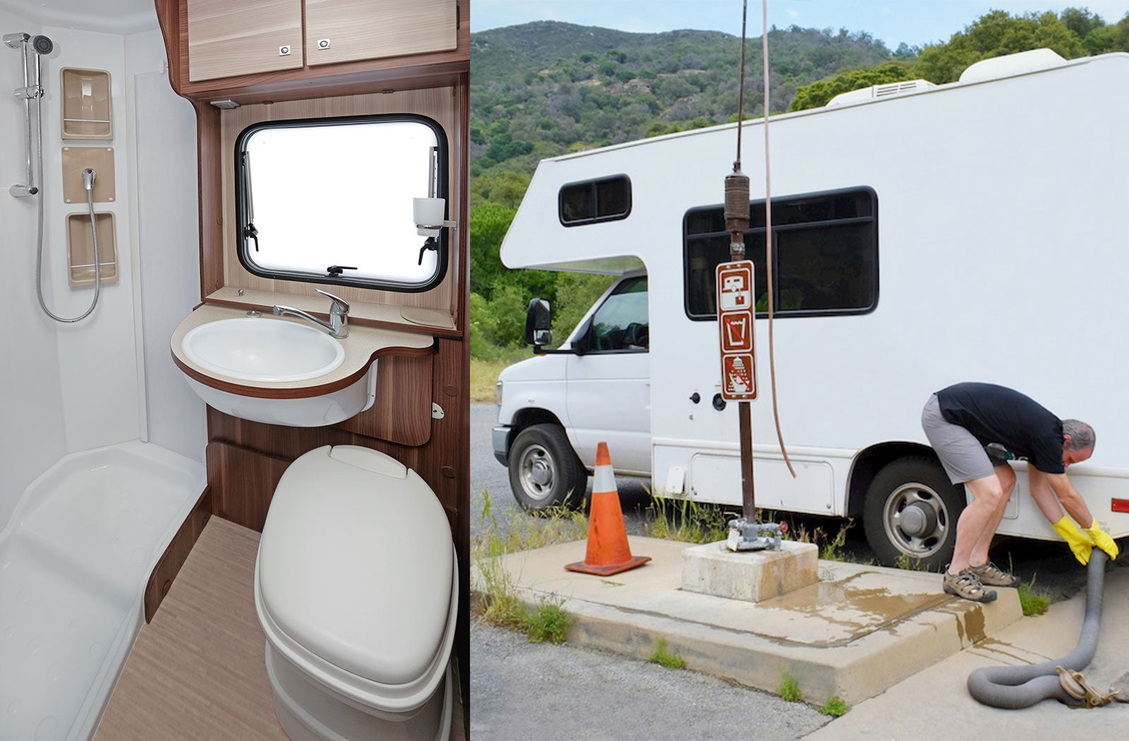 Portable RV/camper toilet and holding tank setup in Shelton, Connecticut