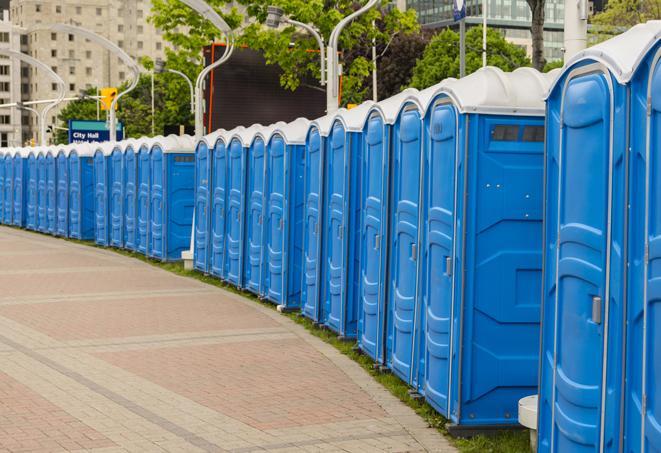 Seasonal porta potty units set up at a Shelton, Connecticut venue